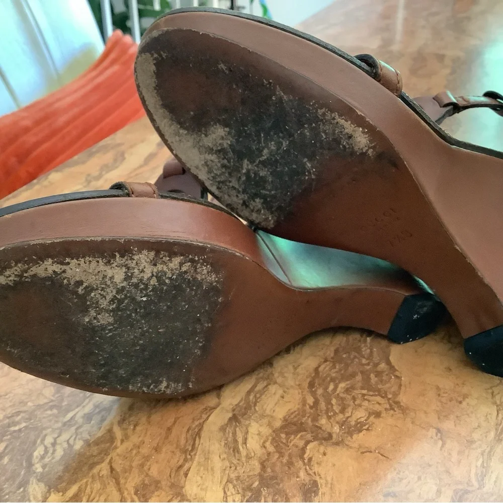 Gucci Brown Leather Wedges - Picture 8 of 9